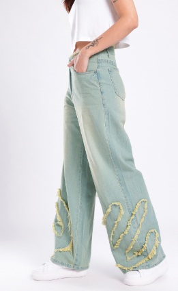Women Frayed Detail Wide Leg High-Rise Heavy Fade Jeans